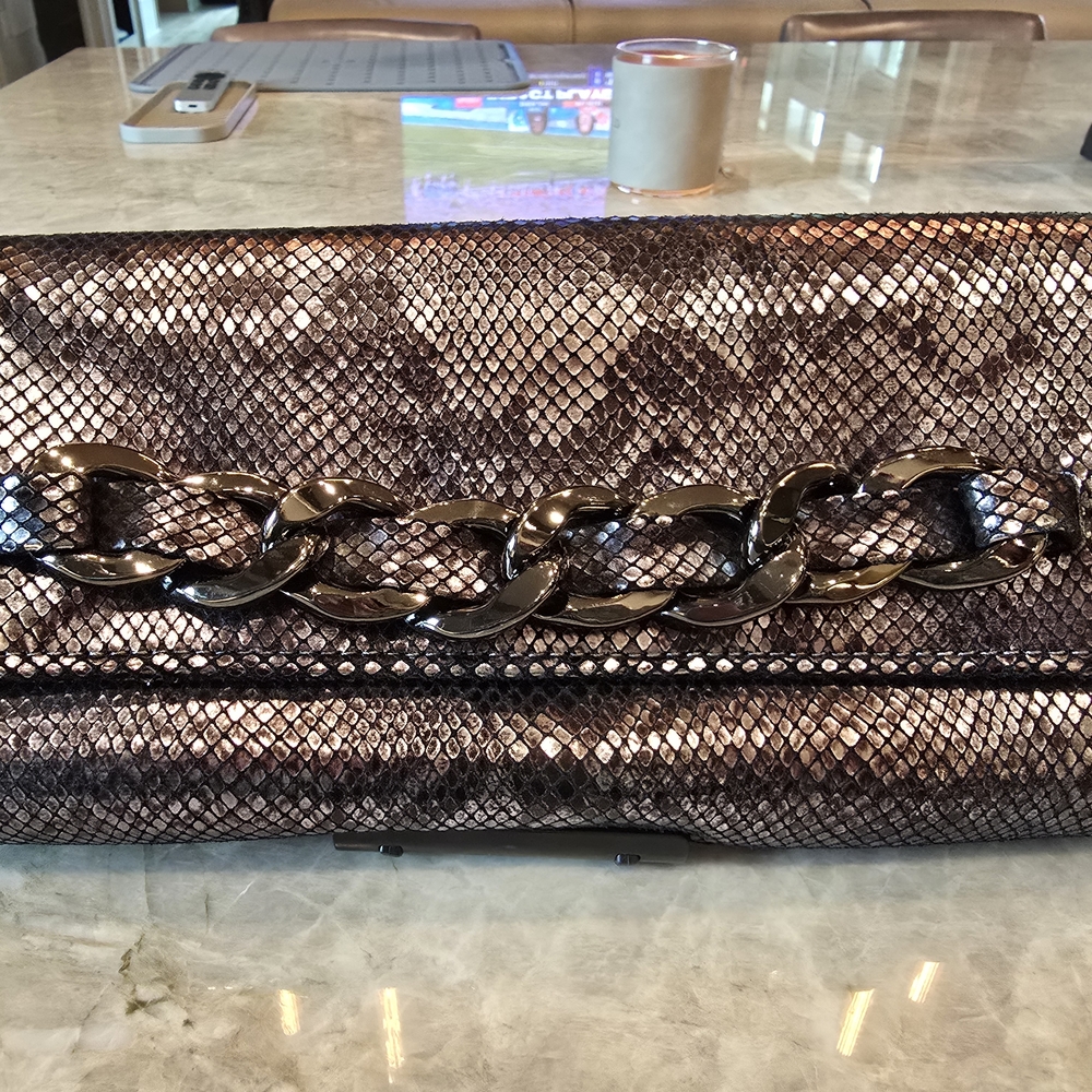 Michael Kors Black/Silver Snake Pattern Clutch - Picture 9 of 16